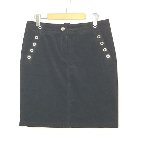 Montana Blu Preppy Black Mini Corduroy Eyelet Loop Cotton Blend Pocket Italy 44 - Picture 1 of 11